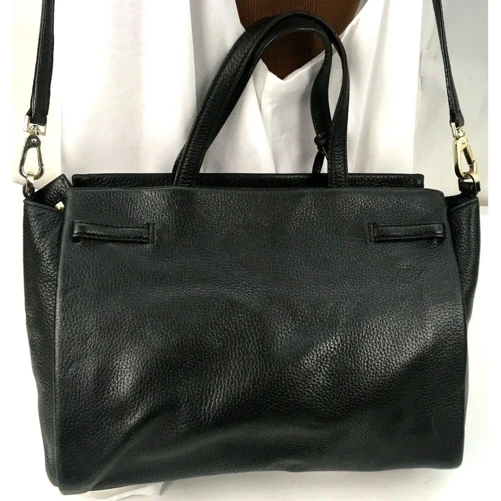 Kate Spade Handbag Black Pebbled Cow Leather Removable Strap Satchel Bag Purse